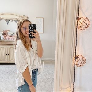 NWT FREE PEOPLE LARGE WHITE BUTTON UP BLOUSE